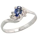 14k White Gold Diamond Ring, w/ 0.06 Carat Brilliant Cut Diamonds & 0.34 Carat Oval Cut (5x3mm) Blue Sapphire Stone, 1/4" (7mm) wide