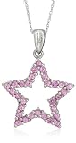 10k White Gold, June Birthstone, Lab-Created Pink Sapphire Star Pendant, 18