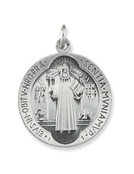 Sterling Silver St Benedict Round Medal Pendant Necklace