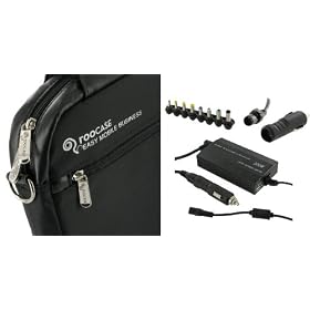 rooCase 4n1 Combo - Samsung N130-13P 10.1-Inch Netbook Carrying Bag with AC and DC Adapter Charger Home / Car / Airplane - Travel Pro Series Black
