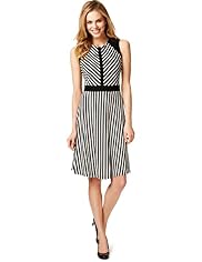 Round Neck Chevron Striped Dress