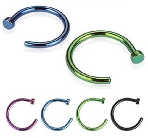 (4pcs) Titanium Anodized over 316L Surgical Steel Nose Hoop Ring