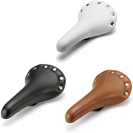 Worldshops Rivetted Leather Road Bike Seat Saddle Color White