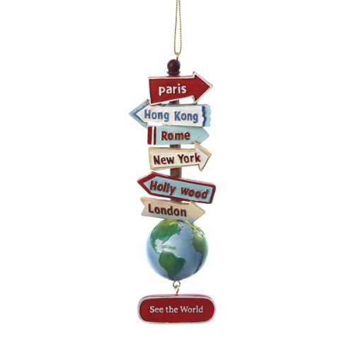 STACKED WORLD SIGNS WITH GLOBE “SEE THE WORLD” ORNAMENT