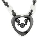Hematite Necklace 16-18 Inches in Length - Heart with Balls - Two Crystal Quartz Beads on the Sides