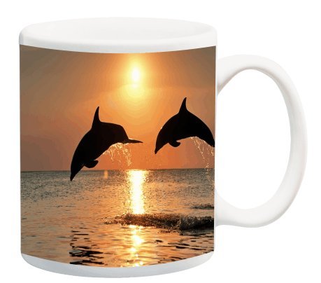 Best Cheap Rikki Knight Dolphin Silhouette in Water Photo Quality 11 oz Ceramic Coffee Mug cup