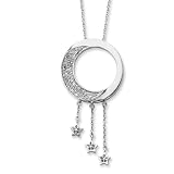 Sterling Silver and CZ Cut Out Circle and Stars 18 Inch Necklace