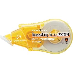 【クリックで詳細表示】コクヨS＆T 修正テープ[ケシピコロング]使い切りタイプ 幅4mm長さ26m黄 TW-294