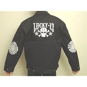 Lucky 13 Skull & Spider Web Design Badass Black Chino Jacket