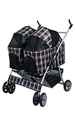 Heavy Duty Side By Side Double Twin Pet Stroller *Red Plaid*