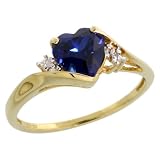 10k Gold Heart Stone Ring w/ 1.50 Total Carat Heart-shaped 7mm Created Blue Sapphire Stone & Brilliant Cut Diamonds, 5/16 in. (8mm) wide