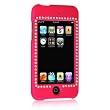 Hot Pink Rubber Feel with White Diamonds CZ Snap-On Cover Hard Case Cell Phone Protector for Apple iPod Touch iTouch II 2G
