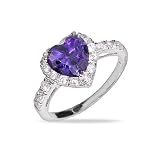 Sparkling Purple Heart Sterling Silver Amethyst CZ Ring Size 6 (Sizes 6 8 9 Available)