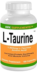L-Taurine 180 Capsules Amino Acids Increase Muscle Mass 1500mg serving KRK SUPPLEMENTS