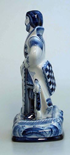 Gzhel: Hand Crafted Figurine "Sadko" Linited Edition Pottery Inspired Porcelain, Handmaid and Handpainted Blue and White Decor, Authentic Eastern European Tableware