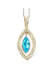 Twin Marquis Diamond Pendant In 18K Yellow Gold With A 0.70 ct. Genuine Blue Topaz Center Stone.