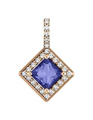 10K Rose Gold 5.00x5.00mm Princess Cut Tanzanite and Diamond Pendant
