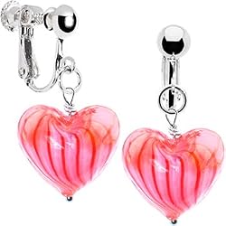Peppermint Glass Puffed Heart Clip Earrings