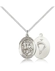 .925 Sterling Silver Saint St. George/Paratrooper Medal Pendant 3/4 x 1/2 Inches Boy Scouts/Soldiers-8040- Comes with a .925 Sterling Silver Lite Curb Chain Neckace And a Black velvet Box