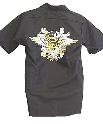 Lucky 13 Death Head Skull Mens Button Front Shirt E Pluribus Unum Momento Morti