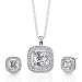 Captivating Luxury: Sterling Silver Celebrity Style Bridal Jewelry Earring/Pendant Set with Cushion-Shape CZ Diamonds