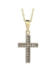 14k Gold Small Diamond Latin Cross Necklace, 0.10 cttw 3/4 inch tall