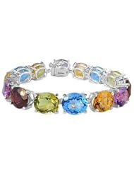 14K White Gold Prong Set Oval Multi Color Gemstone Bracelet with 50.00 CT TGW