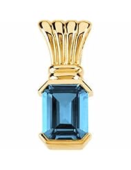 18K Yellow Gold Emerald Cut Swiss Blue Topaz Pendant -- LIFETIME WARRANTY