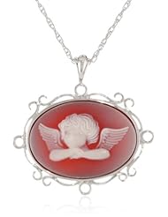 Sterling Silver Red Agate Rafael Cameo Pendant Necklace , 18"