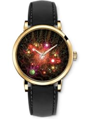 SPRAWL Aanalog Fashion Series Gold Ladies Watches of Genuine Black Leather Strap,Unique Wrist Watch for Women Girls Designed with Nucleo flowers