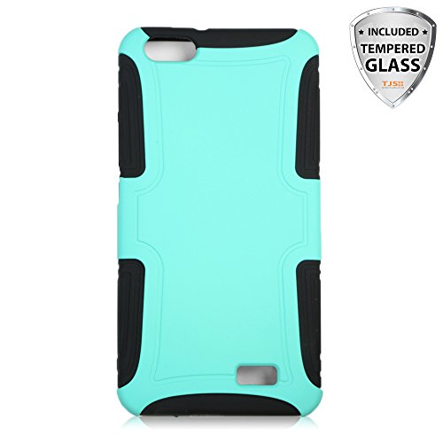 Huawei Raven LTE H892L Case With TJS® Tempered Glass Screen Protector and Stylus Pen Included, Dual Layer Rubberized Hybrid Shockproof Protective Armor Case for Huawei Raven LTE H892L (Black/Teal)