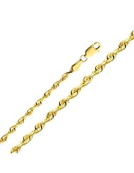 14K Yellow Gold 3mm Diamond-Cut Solid Rope Chain Necklace with Lobster Claw Clasp