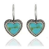 Sterling Silver Marcasite and Turquoise Heart Earrings