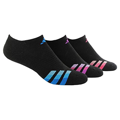 adidas Women's Cushioned 3pk No Show Sock Black/Solar Blue/Flash Pink/Solar Pink