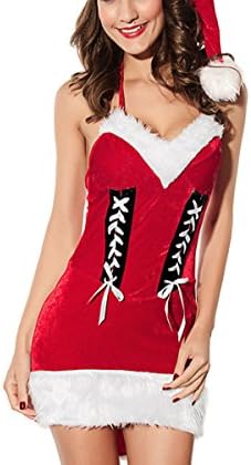 Xmenhere Women's Sexy Cosplay Halter Pinted Open Before 2 Pieces Dress Red One Size