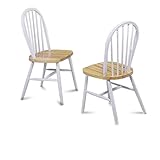 IMAGE OF Set of 2 Natural White Finish Spindle Back Kitchen Dining Chairs