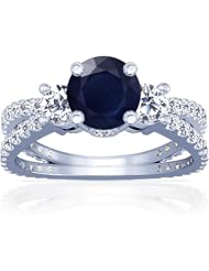 Platinum Round Cut Blue Sapphire Ring With Sidestones (GIA Certificate)