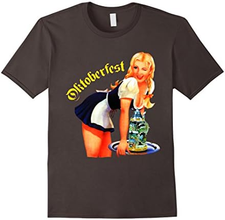 Men's Oktoberfest Waitress Girl with Beer Funny T-Shirt 2XL Asphalt