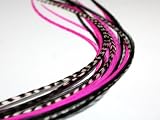7-10 Hot Pink, Grizzly, & Solid Black Remix Quality Salon Feathers Hair Extension!