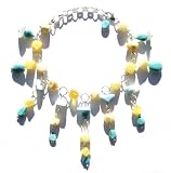 Multicolor Amber, Turquoise and Sterling Silver Bracelet, 8