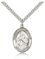 Large Detailed Mens .925 Sterling Silver Saint St. Maria Goretti Medal Pendant 1 x 3/4 Inches Teenage Girls-7208- Comes with a Stainless Silver Heavy Curb Chain Neckace And a Black velvet Box