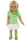 18 Inch Doll Clothes, Stylish Striped Shirt in Green & White plus a White Layered Skirt Set, Fits American Girl Dolls, (Doll Shoes Sold Separately) Green Striped Shirt/White Skirt Set