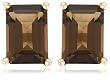 14k Yellow Gold 7x5mm Emerald Cut Smoky Quartz Stud Earrings