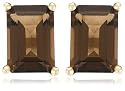 14k Yellow Gold 7x5mm Emerald Cut Smoky Quartz Stud Earrings