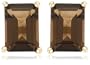 14k Yellow Gold Emerald-Cut Smoky-Quartz Stud Earrings