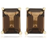 14k Yellow Gold Emerald-Cut Smoky-Quartz Stud Earrings