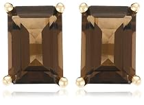 14k Yellow Gold 7x5mm Emerald Cut Smoky Quartz Stud Earrings