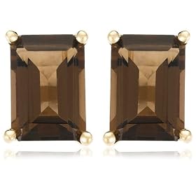 Buy 14k Yellow Gold 7x5mm Emerald Cut Smoky Quartz Stud Earrings by Amazon.com Collection