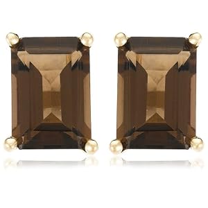 14k Yellow Gold 7x5mm Emerald-Cut Smoky Quartz Stud Earrings by