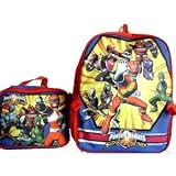 Power Rangers Backpack with Lunch Bag - Black, Red and Blue Rangers Large Backpack